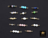 14 K Gold Wire Wrapped 3 Beads Connectors, 1 Beaded Gemstone Faceted Links # 3603, Permanent Jewelry