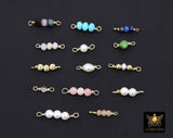 14 K Gold Wire Wrapped 3 Beads Connectors, 1 Beaded Gemstone Faceted Links # 3603, Permanent Jewelry