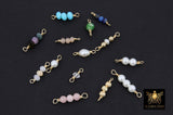 14 K Gold Wire Wrapped 3 Beads Connectors, 1 Beaded Gemstone Faceted Links, Permanent Jewelry Charms, Semi Precious Gemstones For Bracelets or Necklace Findings
