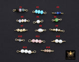 14 K Gold Wire Wrapped 3 Beads Connectors, 1 Beaded Gemstone Faceted Links #3603, Permanent Jewelry