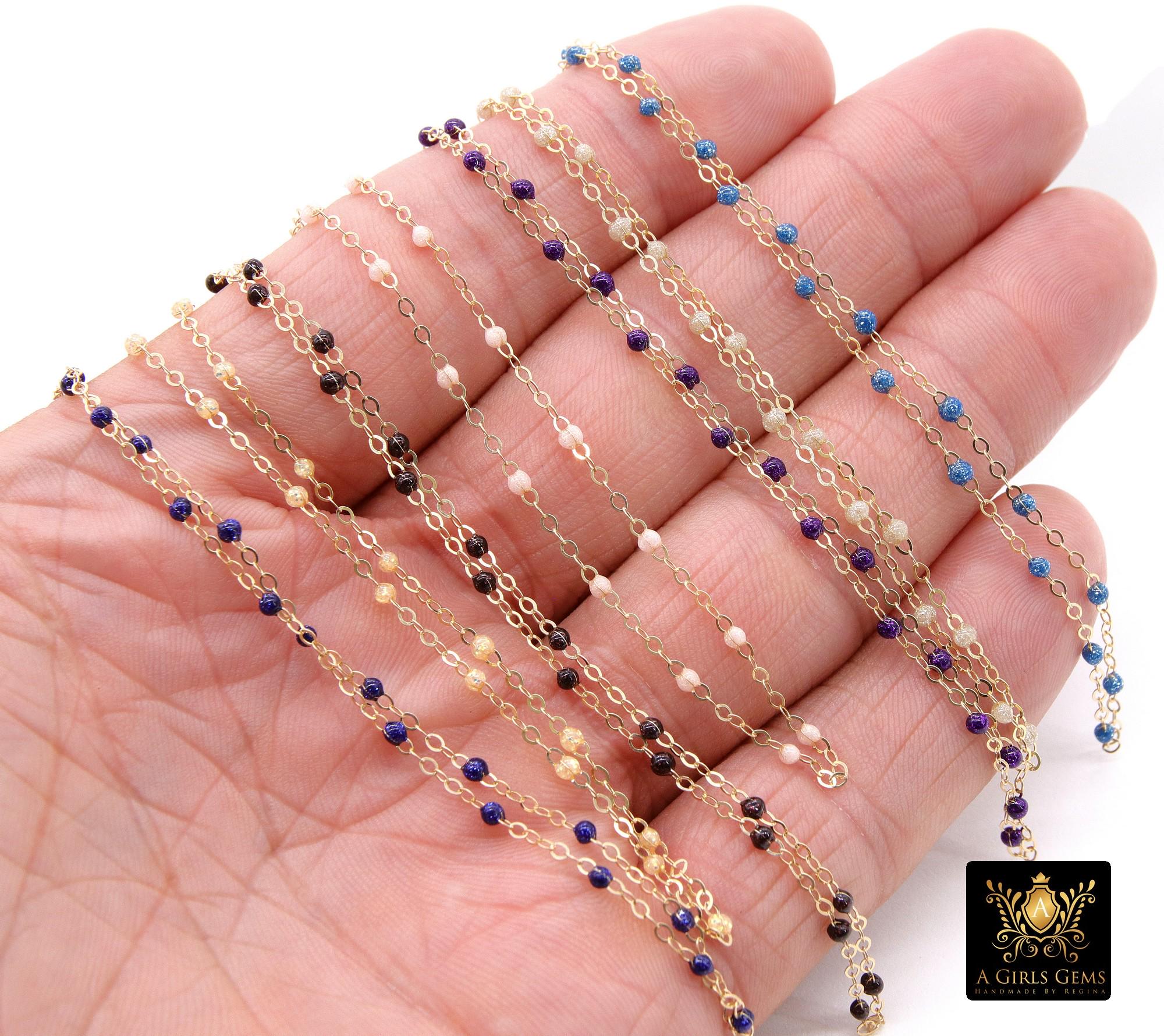 14 K Gold Filled Dainty Beaded Purple Satellite Chain, Bead Chain Jewelry CH# 921, By The Foot Cable Chain, Minimalist Permanent Jewelry