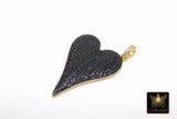 Gold CZ Heart Pendants, Blue Black Pink and Green Hearts AG 486, Cubic Zirconia 30 x 43 mm Large Heart Jewelry Charms