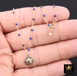 14 K Gold Filled Dainty Sand Dollar Satellite Necklace #2626, Dainty Enamel Beach Choker, 10 Beaded Enamel Color Choices