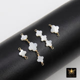 14 K Gold Filled Clover Connector, Wire Wrapped Mother of Pearl Quatrefoil # 3902, Beaded Clover Links