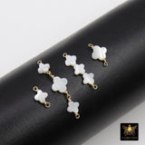 14 K Gold Filled Clover Connector, Wire Wrapped Mother of Pearl Quatrefoil # 3902, Beaded Clover Links