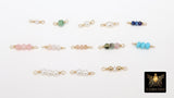 14 K Gold Wire Wrapped 3 Beads Connectors, 1 Beaded Gemstone Faceted Links #3603, Permanent Jewelry