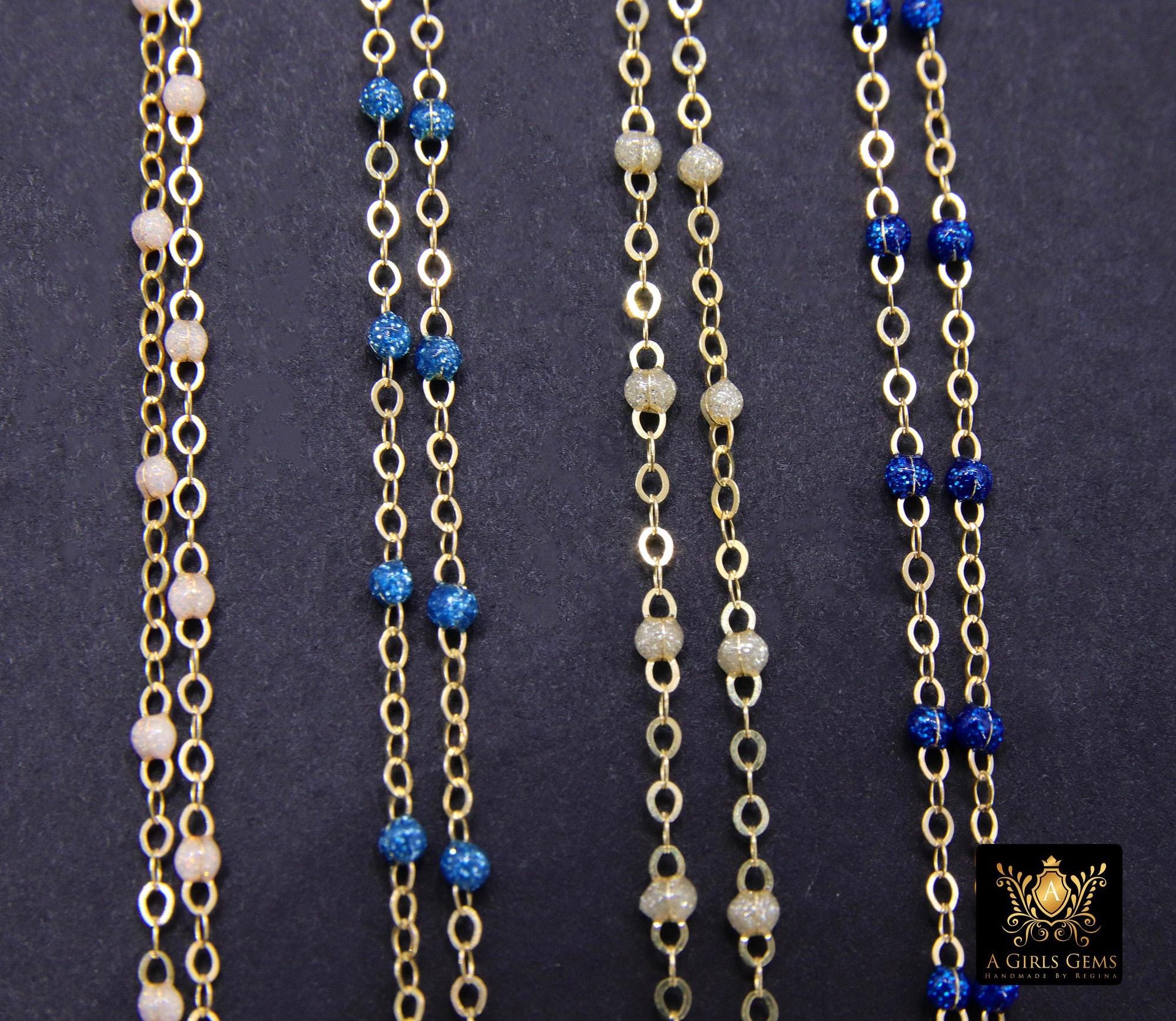 14 K Gold Filled Dainty Beaded Ivory Blush Satellite Chain, Beaded Jewelry CH# 918, By The Foot Cable Chain