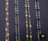 14 K Gold Filled Dainty Beaded Enamel Satellite Chain, Bead Rainbow Jewelry CH# 799, By Foot Unfinished Cable