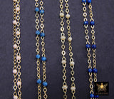 14 K Gold Filled Dainty Beaded Enamel Satellite Chain, Bead Rainbow Jewelry CH #799, By Foot Unfinished Cable
