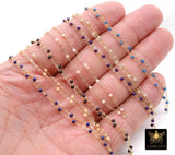 14 K Gold Filled Dainty Beaded Enamel Satellite Chain, Pearlized Beads Rainbow Jewelry CH #799, By Foot Unfinished Cable, Minimalist Permanent Jewelry, White, Pink, Black, Aqua, Navy Blue, Yellow