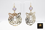 Gold Tiger Head Earrings, 14 K Gold Filled Hook Ear Wires AG# 3405, Purple Dangle LSU Gameday Jewelry