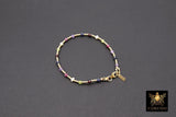 14 K Gold Filled Beaded Gemstone Bracelet, Women's Multi Color Semin Precious Beaded Bracelet, 3 mm Stacking Bracelet
