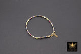 14 K Gold Filled Beaded Gemstone Bracelet, Women's Multi Color Semin Precious Beaded Bracelet, 3 mm Stacking Bracelet