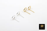 14 K Gold Hoop Stud Round Earrings, 7 mm 925 Sterling Silver High Quality Donut Ring Stud Post Findings # 2611, Closed Loop Minimalist Ring