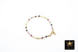 14 K Gold Filled Beaded Gemstone Bracelet, Women's Multi Color Semin Precious Beaded Bracelet, 3 mm Stacking Bracelet