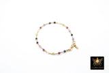 14 K Gold Filled Beaded Gemstone Bracelet, Women's Multi Color Semin Precious Beaded Bracelet, 3 mm Stacking Bracelet