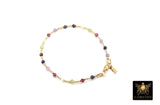 14 K Gold Filled Beaded Gemstone Bracelet, Women's Multi Color Semin Precious Beaded Bracelet, 3 mm Stacking Bracelet