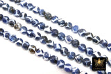 DZI Tibetan Bead Strand, Blue and White Smooth Round Beads, 8 mm Beads