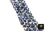 DZI Tibetan Bead Strand, Blue and White Smooth Round Beads, 8 mm Beads