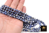 DZI Tibetan Bead Strand, Blue and White Smooth Round Beads, 8 mm Beads