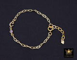 14 K Gold Filled Initial Bracelet, CZ Birthstone Charm Bracelet, Adjustable