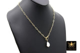 14 K Gold Filled Large Pearl Necklace, Genuine 14 K Gold Filled Paperclip Chain Necklace, Baroque Pearls Paperclip Oval Chain