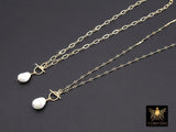 14 K Gold Filled Large Pearl Necklace, Genuine 14 K Gold Filled Dap Bar Chain Necklace, Baroque Pearls Bar Chain