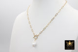 14 K Gold Filled Large Pearl Necklace, Genuine 14 K Gold Filled Paperclip Chain Necklace, Baroque Pearls Paperclip Oval Chain