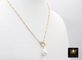 14 K Gold Filled Large Pearl Necklace, Genuine 14 K Gold Filled Dap Bar Chain Necklace, Baroque Pearls Bar Chain
