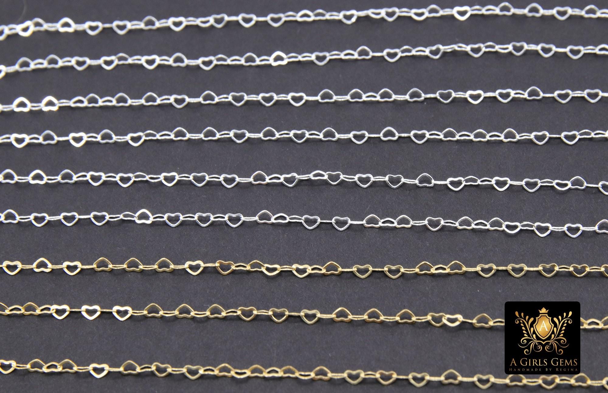 Gold Filled Heart Chains, 2.6 mm 925 Sterling Silver, 14 K Gold Filled Dainty Heart Shaped CH# 886