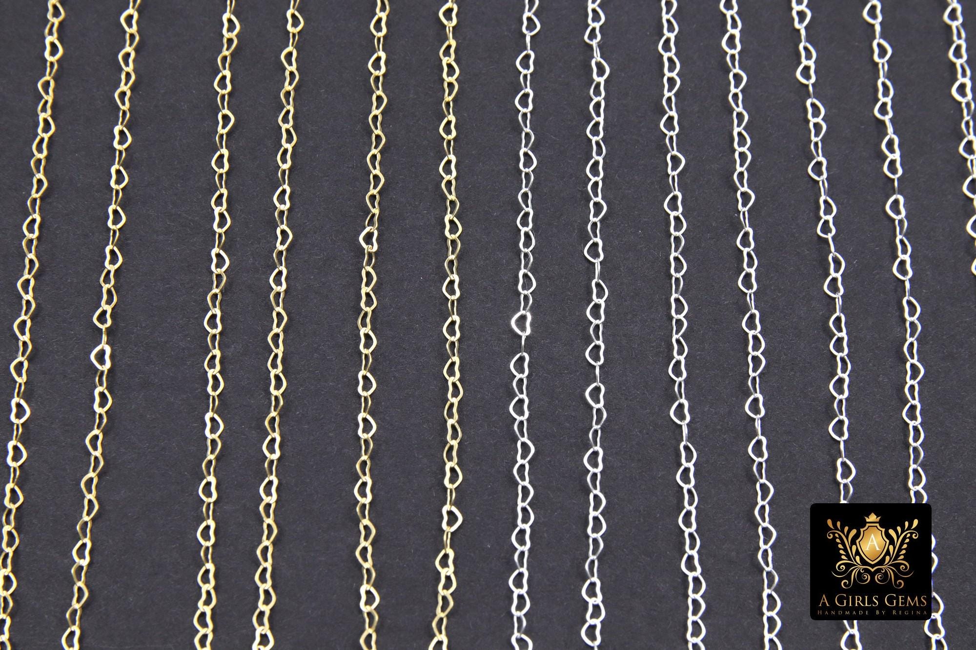 Gold Filled Heart Chains, 2.6 mm 925 Sterling Silver, 14 K Gold Filled Dainty Heart Shaped CH# 886