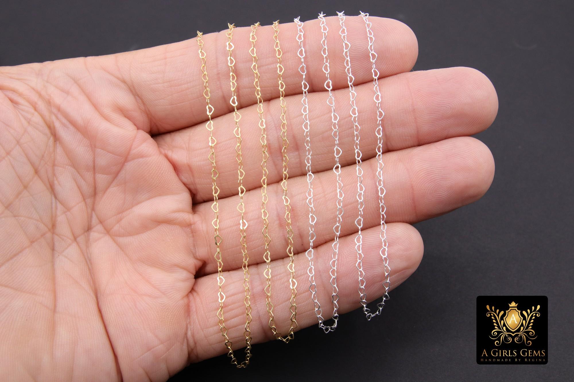 14 K Gold Filled Heart Shaped Chain, 925 Sterling Silver 2.6 mm Heart Chains, By The Foot, Unfinshed Chains By The Yard