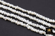 Genuine White Pearl Rondelle Bead Strands, 4 x 2.5 mm White Freshwater Pearl Beads BS #353, 5 mm Freshwater Pearl