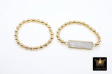 White Druzy Bar Beaded Bracelet, Rectangle Druzy Gold Stretchy Bracelet #795, 6 mm Round Beaded Rondelle Heishi Bracelet, Mom Beaded Bangles