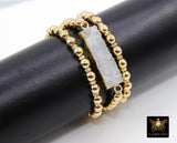 White Druzy Bar Beaded Bracelet, Rectangle Druzy Gold Stretchy Bracelet #795, 6 mm Round Beaded Rondelle Heishi Bracelet, Mom Beaded Bangles