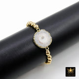 White Druzy Solar Quartz Beaded Bracelet, Round Druzy Stretchy Bracelet #795, 6 mm Round Beaded Rondelle Heishi Bracelet, Gifts For Her