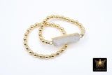 White Druzy Bar Beaded Bracelet, Rectangle Druzy Gold Stretchy Bracelet, Gifts For Mom Her