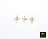 Gold CZ Cross Charms, Cubic Zirconia Cross Charms With Perpendicular Loops #2649, Lariat Cross Charms