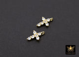 Gold CZ Cross Charms, Cubic Zirconia Cross Charms With Perpendicular Loops #2649, Lariat Cross Charms