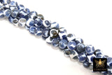 DZI Tibetan Bead Strand, Blue and White Smooth Round Beads, 8 mm Beads