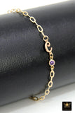 14 K Gold Filled Initial Bracelet, CZ Birthstone Charm Bracelet, Adjustable