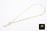 14 K Gold Filled Large Pearl Necklace, Genuine 14 K Gold Filled Paperclip Chain Necklace, Baroque Pearls Paperclip Oval Chain
