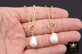 14 K Gold Filled Large Pearl Necklace, Genuine 14 K Gold Filled Paperclip Chain Necklace, Baroque Pearls Paperclip Oval Chain