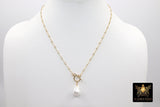 14 K Gold Filled Large Pearl Necklace, Genuine 14 K Gold Filled Dap Bar Chain Necklace, Baroque Pearls Bar Chain