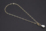 14 K Gold Filled Large Pearl Necklace, Genuine 14 K Gold Filled Paperclip Chain Necklace, Baroque Pearls Paperclip Oval Chain