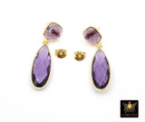 Purple Amethyst Stud Earrings, Gold Over 925 Silver Teardrop Gemstone, LSU Jewelry