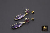 Purple Amethyst Stud Earrings, Gold Over 925 Silver Teardrop Gemstone, LSU Jewelry