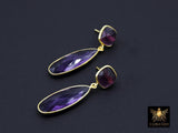Purple Amethyst Stud Earrings, Gold Over 925 Silver Teardrop Gemstone, LSU Jewelry
