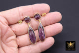 Purple Amethyst and Citrine Stud Earrings, Gold Over 925 Silver Teardrop Yellow Gemstone, LSU Jewelry