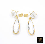Clear Crystal Quartz Stud Earrings, Gold Over 925 Silver Teardrop Gemstone #192, Everyday Jewelry